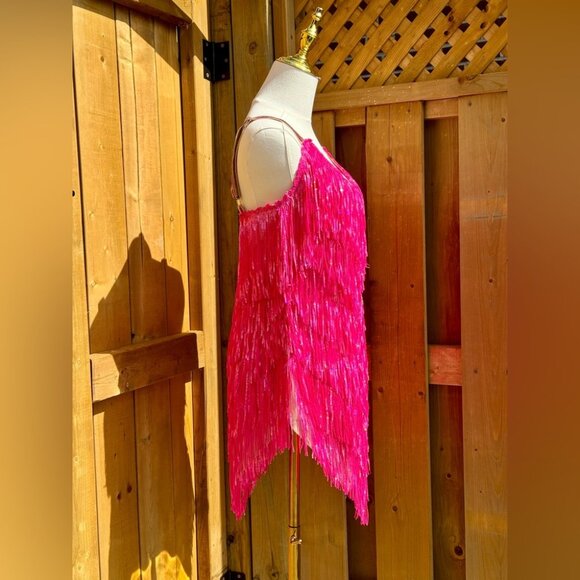 🆕 BRONX & BANCO 🧿 NWOT Neon Barbie Pink Fringe Dress, Sz M / US 6 - Picture 8 of 16